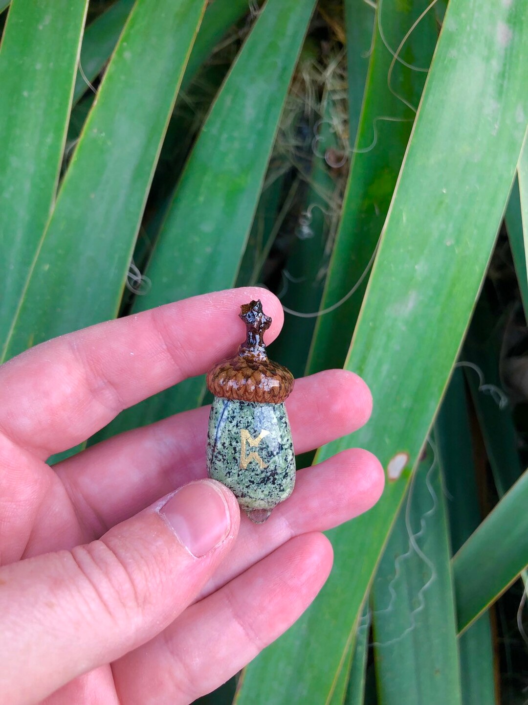 Green Zebra Jasper Rune Symbol Acorn Pendant - Etsy