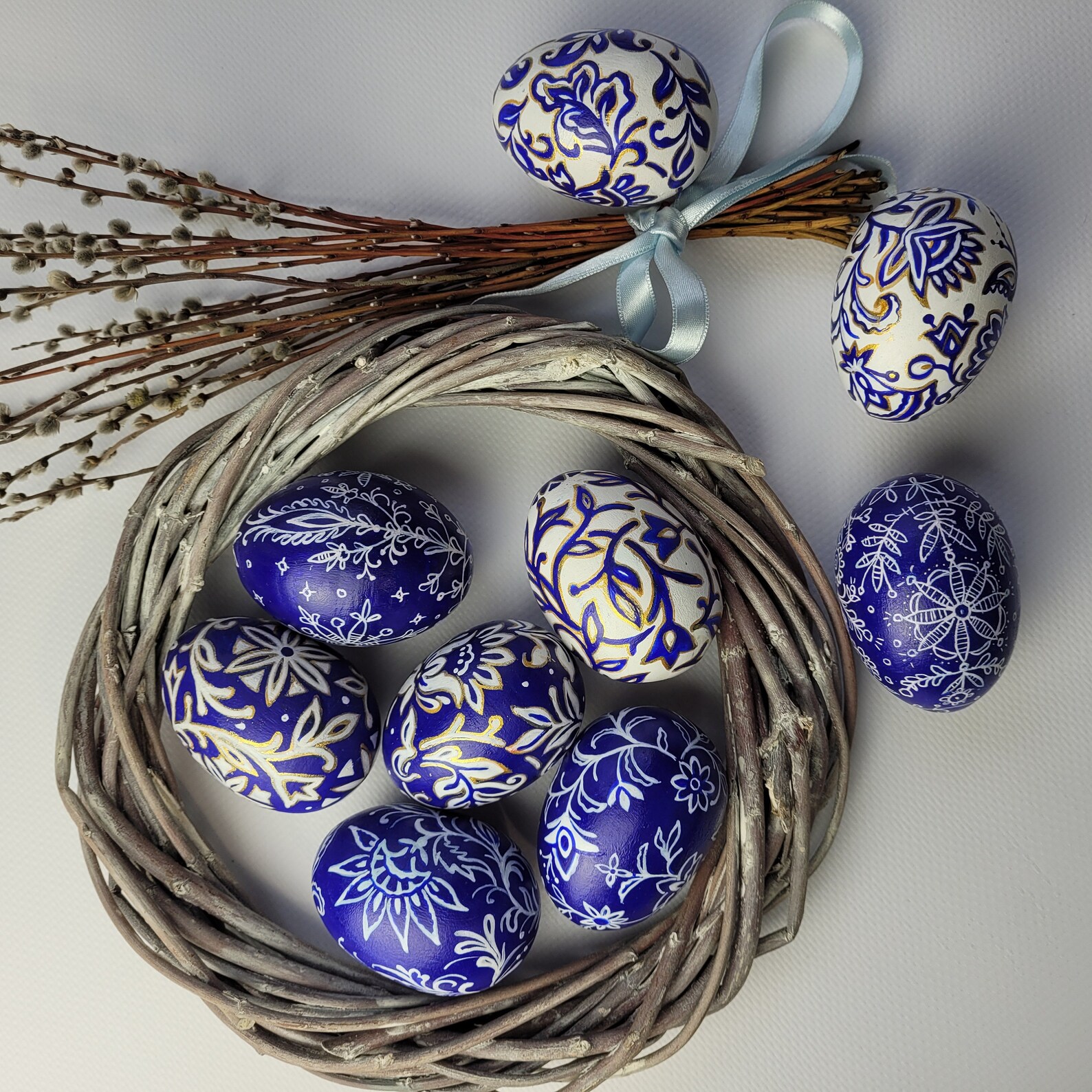 Easter Eggs Hand Painted Wooden Egg Decorated With Golden - Etsy