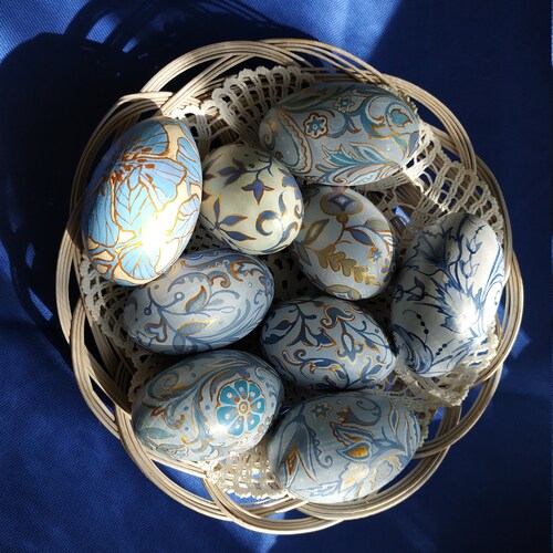 Easter Eggs Hand Painted Wooden Egg Decorated With Golden - Etsy