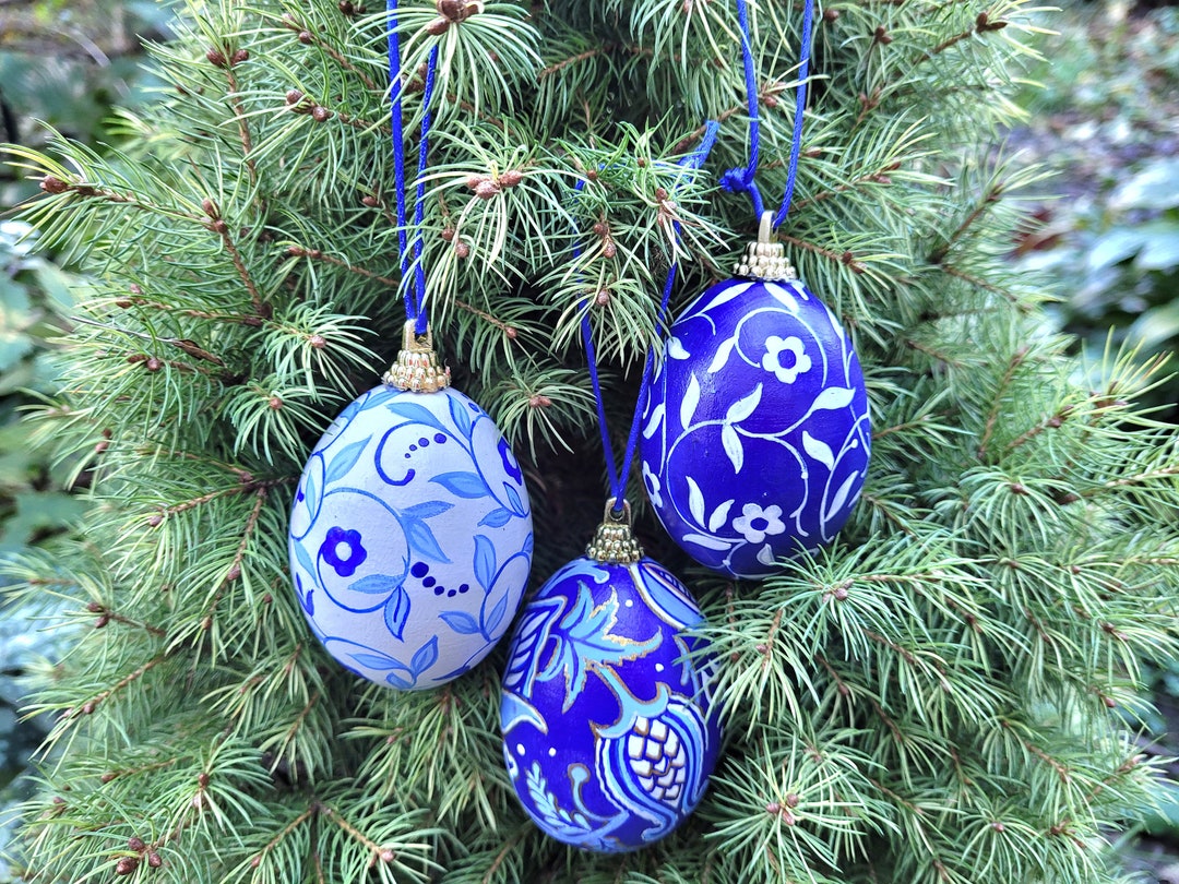 Christmas Eggs, Set, Hand Painted Wooden Egg, Christmas Decorations