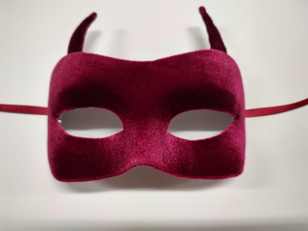 Maroon Velvet Masquerade Mask With Horns: Handmade Satin Ribbon Tie - Etsy
