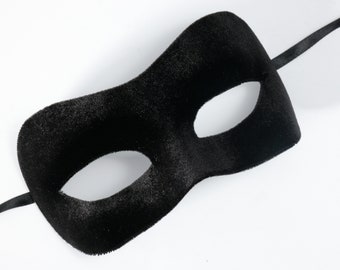 Masque de mascarade noir | Masque de carnaval en tissu velours noir | Masque vénitien | Masque de mardi gras | Masque bal costumé | Bal de promo