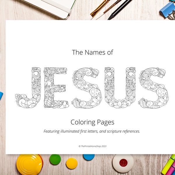 PRINTABLE Names of Jesus Coloring Pages, Sunday School, Homeschool, Scripture Verses, Christian, Marker, Crayon, Adult Coloring Pages
