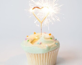 Sparkler étoile dorée et coeur | Bougie pour gâteau d'anniversaire | Décoration de gâteau aux bougies | Décoration 1er anniversaire | Bougie dorée | Fête d'anniversaire