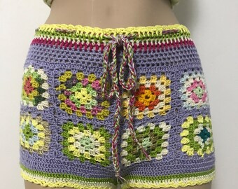 Crochet beach shorts - Sexy bikini shorts - Summer lace cotton shorts - Granny square shorts,Handmade crochet shorts,Women Shorts