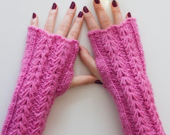 Pink long fingerless gloves mittens,Christmas gift for her,fall fashion gloves,fingerless gloves mittens,wrist warmers,winter knitted gloves