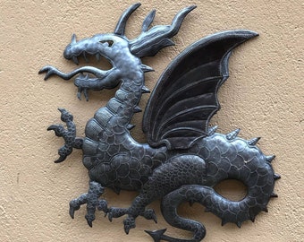 Dragón, Hecho a mano por artesanos haitianos , Artesanía de calidad, Alas 3-D, Juego de tronos, Decoración del hogar, Arte mural de Metal, Regalo para el marido