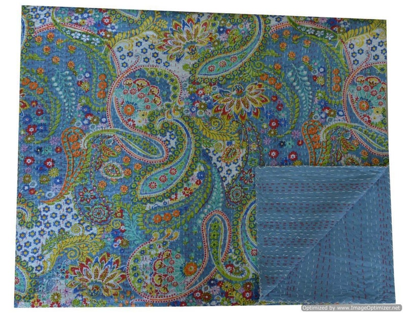 Ikat Kantha Quilt Paisley Kantha Quilt Queen Kantha Bedspread Bohemian Kantha Bedding