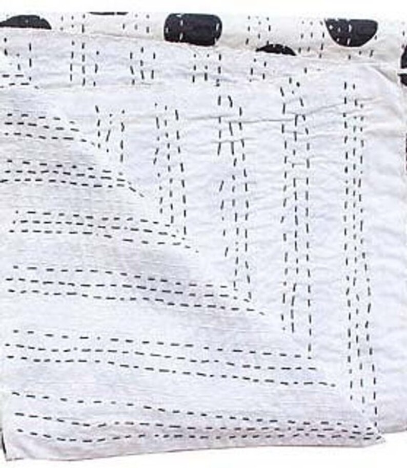 Vintage Kantha Hand Stitched Quilt,India Quilt Cotton quilt Bohemian Boho Block Printed handmade Coverlet QUEEN Size
