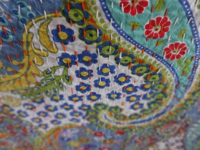 Ikat Kantha Quilt Paisley Kantha Quilt Queen Kantha Bedspread Bohemian Kantha Bedding