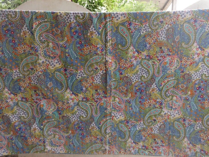 Ikat Kantha Quilt Paisley Kantha Quilt Queen Kantha Bedspread Bohemian Kantha Bedding