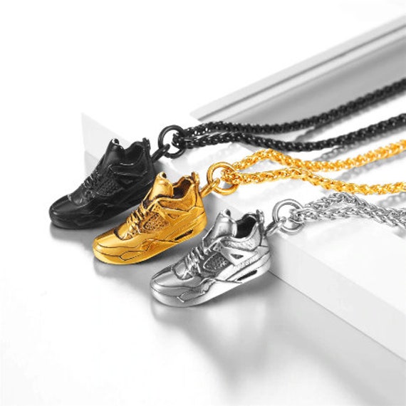 ON SALE- Rare- 3D Mini Jordan Sneaker Keychain accessory Pendant Necklace Stainless Steel/Gold/Black Sports Jewelry Gift For Sports Lover