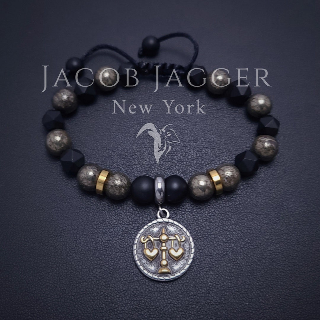Libra Black Onyx & Pyrite Zodiac Bracelet for Men / Women. Etsy