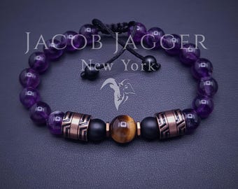 Bracelet Magnétique En Hématite Et Oeil De Tigre - Couleur Gris-marron, Fermoir Aimanté, Neuf