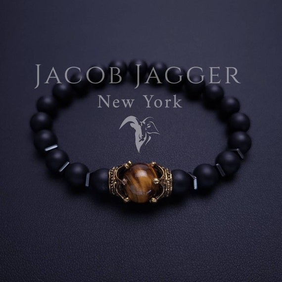 Men's Matte Black Onyx Tiger Eye Gemstone Beaded Stretch Jewelry Bracelet. Men's Matte Black Onyx Tiger Eye Gemstone Beaded Stretch Jewelry Bracelet.