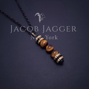 Tigers Eye Pendant Necklace w/ 3mm Black Stainless Steel Double Looped O Ring Style Chain. Minimalist Style w/ Lobster Claw Closure.