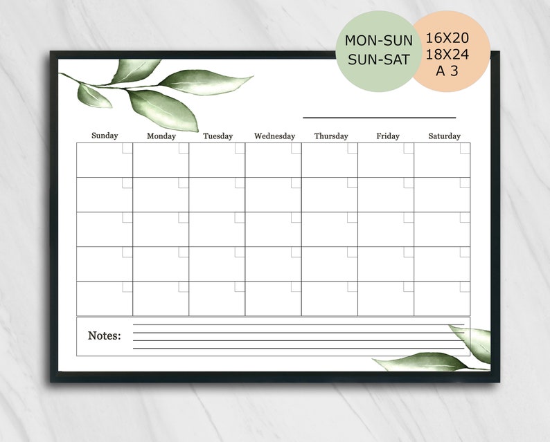 large blank wall calendar 2019 horizontal printable blank etsy