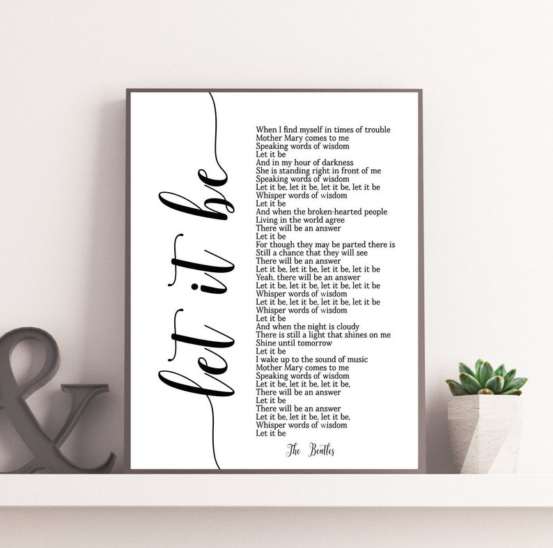 Let it be lyrics john lennon printable let it be beatles etsy