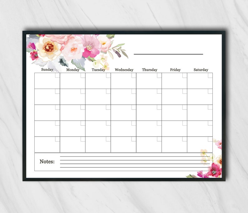Large blank WALL Calendar 2019 / Horizontal Printable blank | Etsy