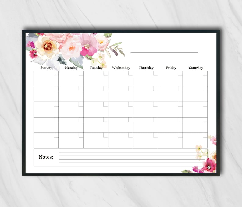 Large blank WALL Calendar 2019 / Horizontal Printable blank | Etsy