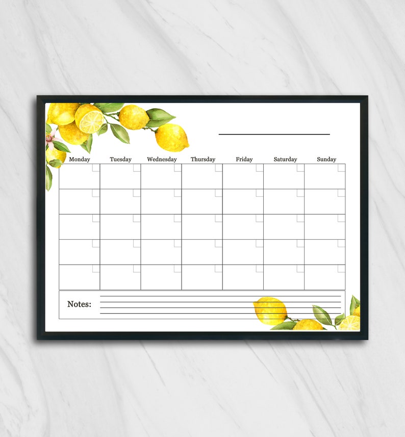 large blank wall calendar 2020 lemon horizontal blank etsy