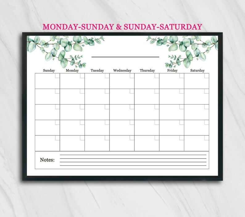 large blank wall calendar horizontal printable blank