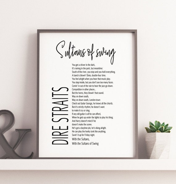 Dire Straits Lyrics Printable Sultans Of Swing Song Lyrics Etsy