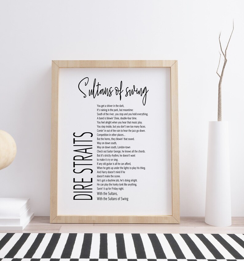 Dire Straits Lyrics Printable Sultans Of Swing Song Lyrics Etsy