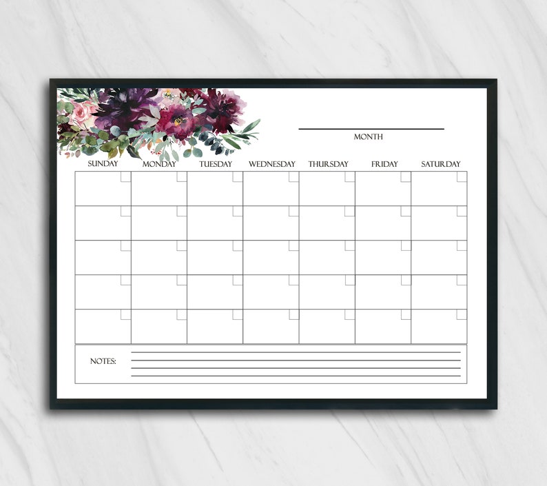 Large Blank WALL Calendar 2019 Horizontal Printable Blank Etsy