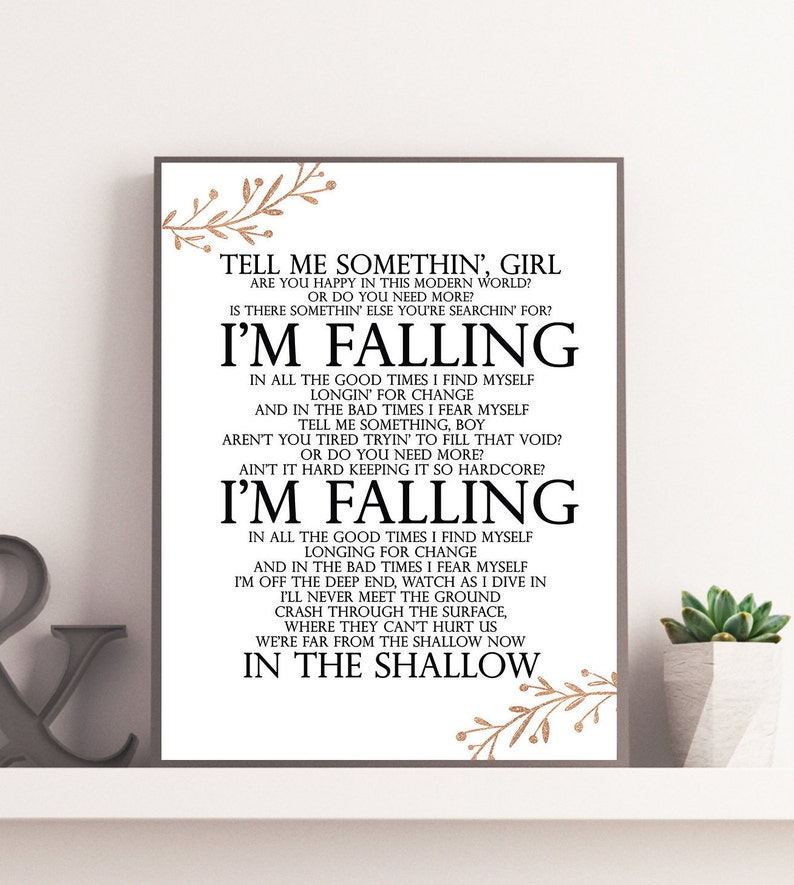 Shallow Lyrics Printable A Star Is Born Lyrics Poster Shallow Lyrics Poster Printable Lady Gaga Lyrics Poster