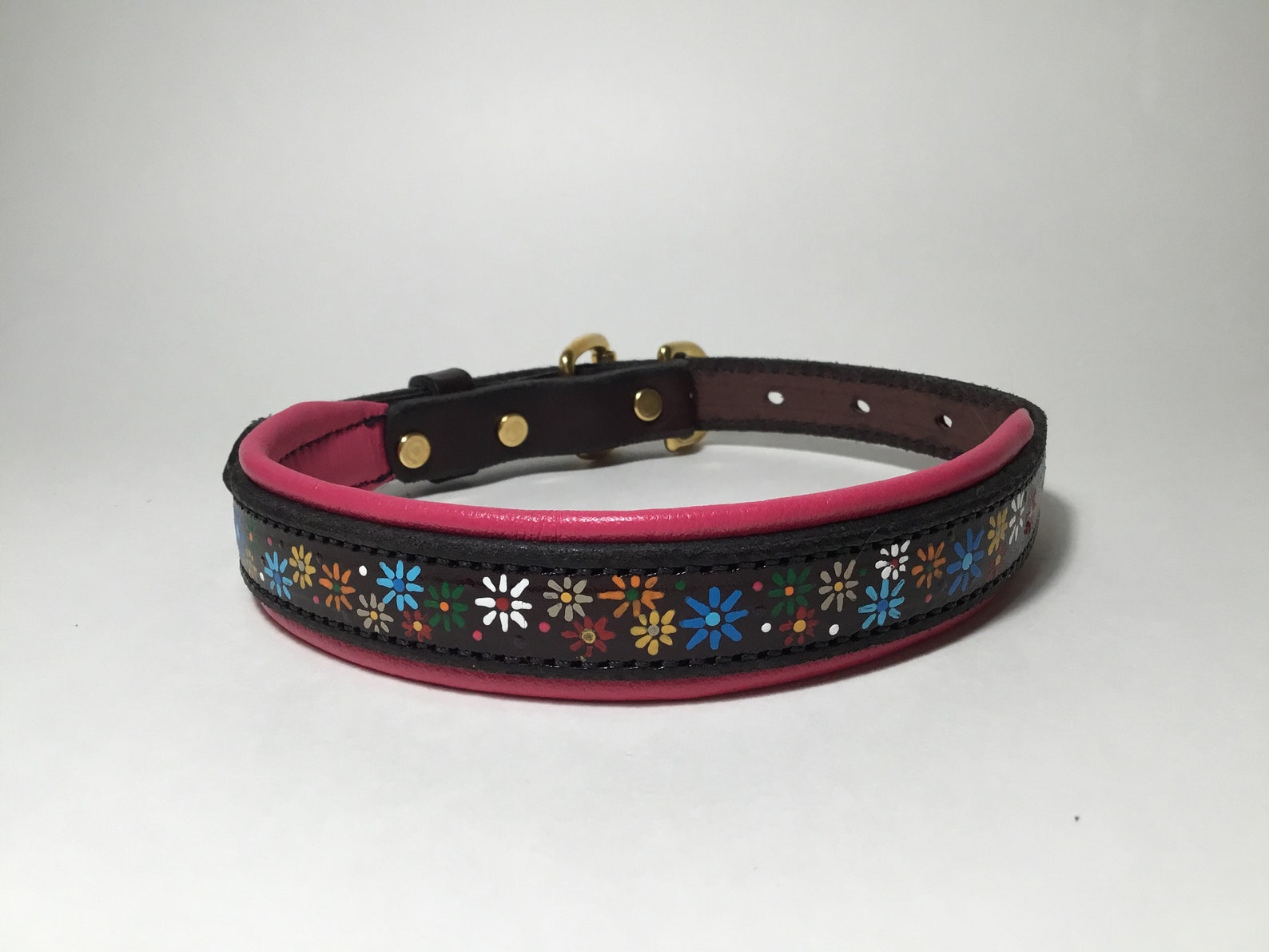 Dog Collar. Leather Hand Painted, 14 17 Neck. Made in the USA Etsy