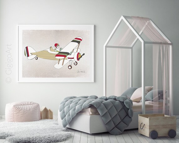 Airplane Nursery Theme Baby Bunny Pilot Boy Room Decor Kids Room Wall Art Airplane Painting Nursery Airplane Decor Baby Shower Gift