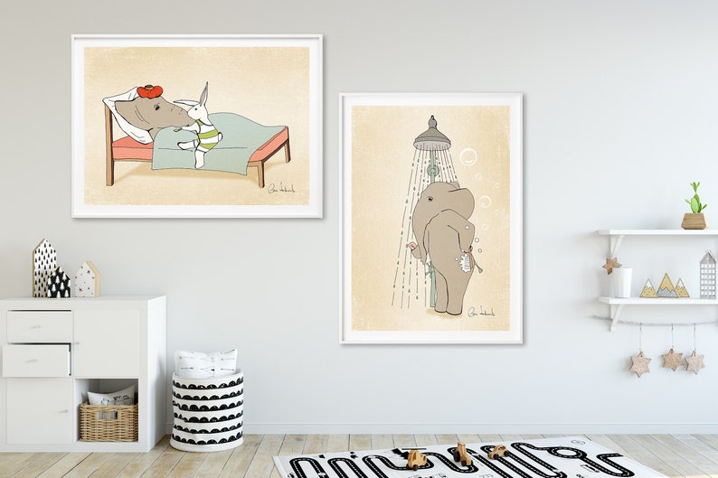 Animals Baby Art Wall Girls Prints Elephant Cute Ilration Nursery Room Decor