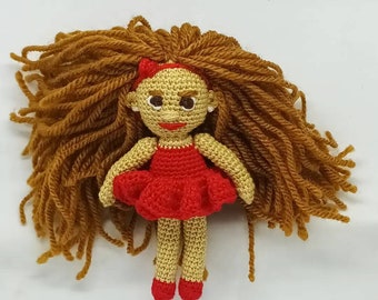 Handmade Crochet Black Doll | Red Dress | Gift