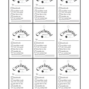 Printable Crochet Care Tag, Crochet Care Tags, Fiber Care Tags, Crocheted with Love Tags, Crochet Labels, Instant Download Crochet Labels image 2