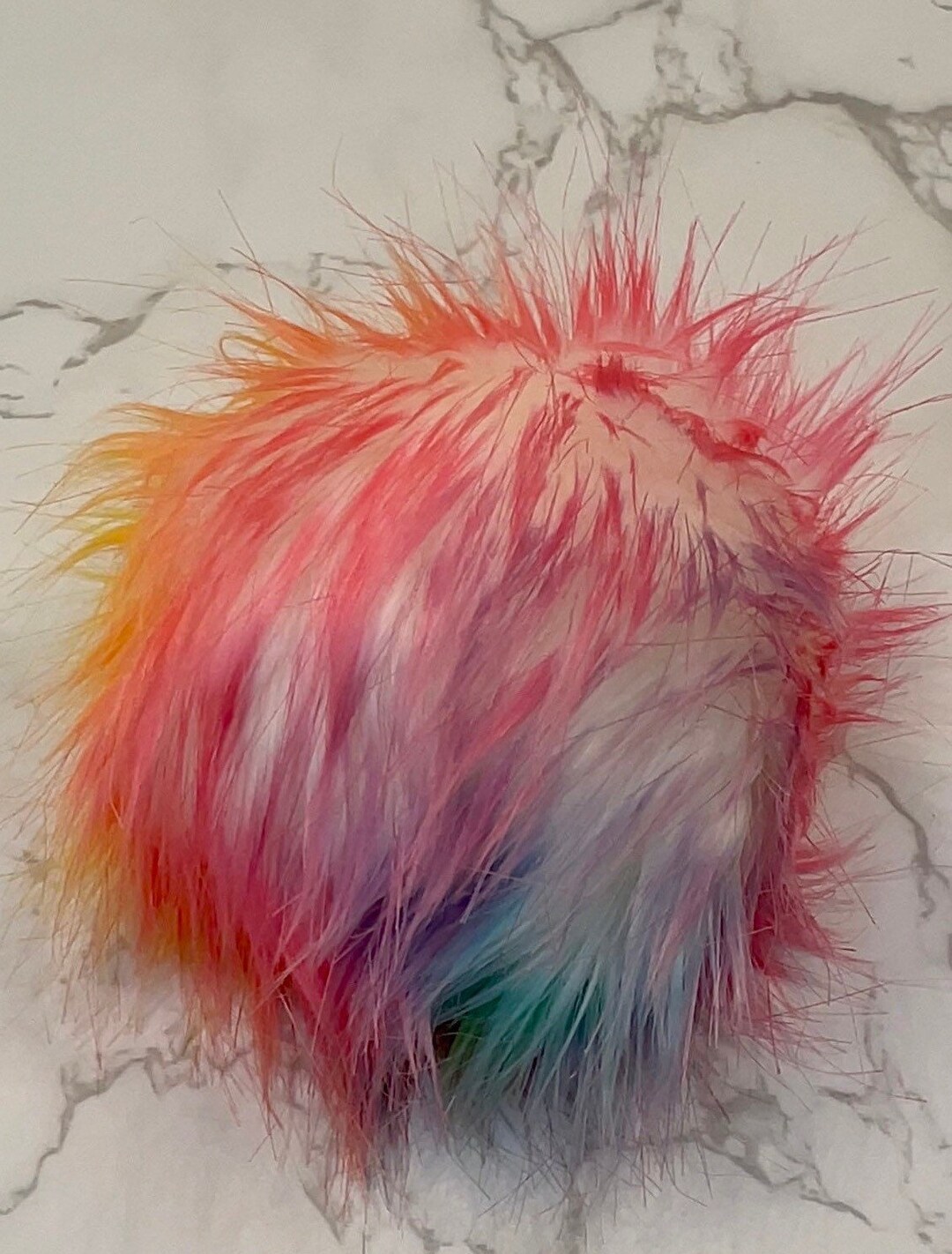 Tik Tok Faux Fur Pom Pom, Rainbow Faux Fur Pom, Large Faux Fur Pom, 6