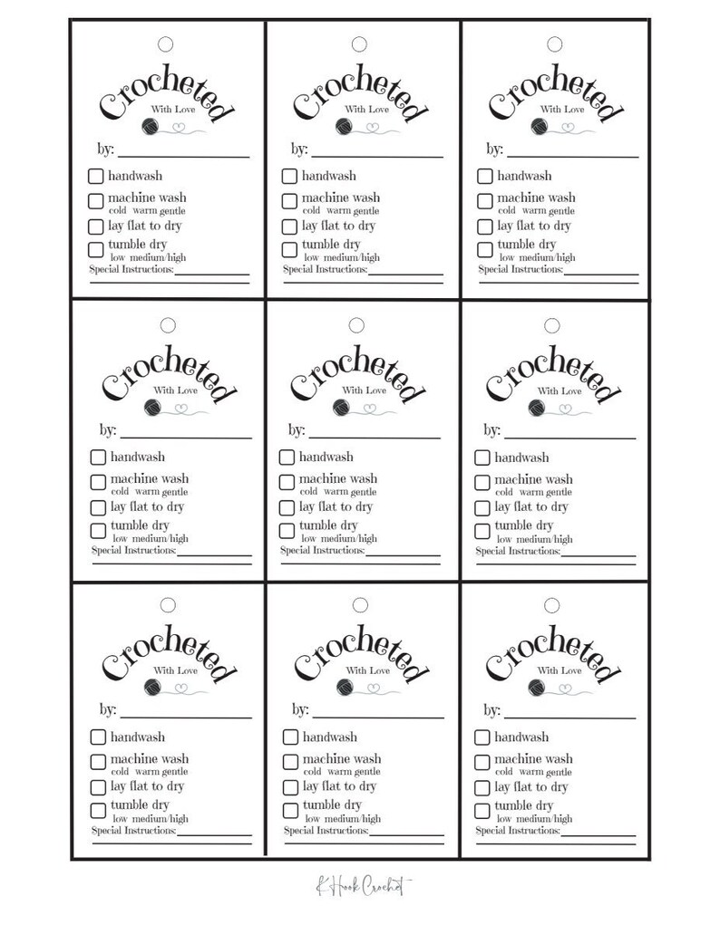 Printable Crochet Care Tag, Crochet Care Tags, Fiber Care Tags, Crocheted with Love Tags, Crochet Labels, Instant Download Crochet Labels image 2