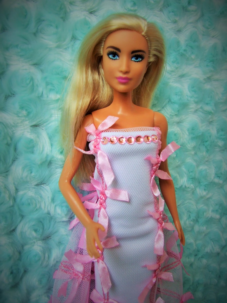 Barbie Pink Tulle with Bows and White Dress with Pink Jewel | Etsy