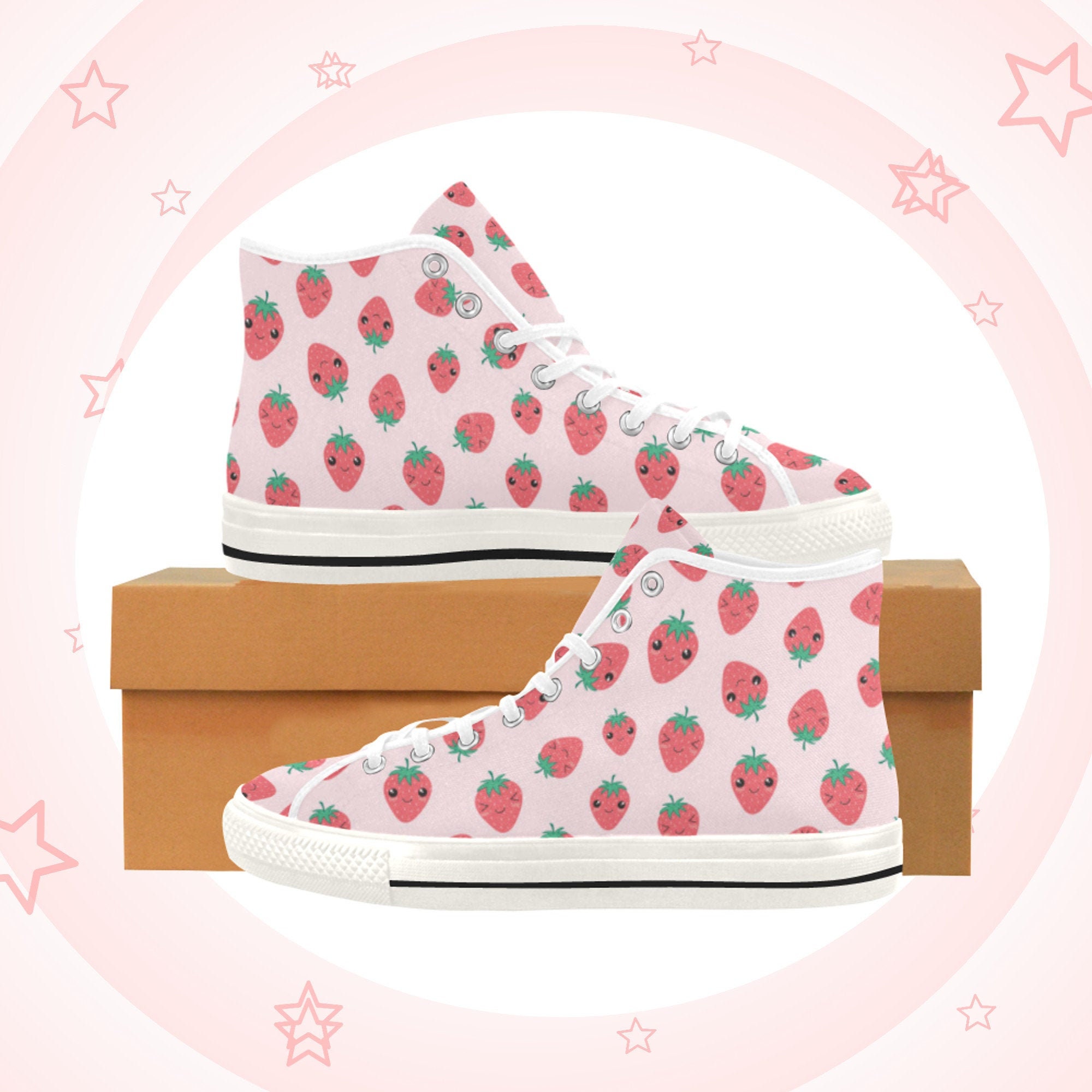 Kawaii shoes Yume kawaii Pink Strawberry cute canvas shoes Etsy