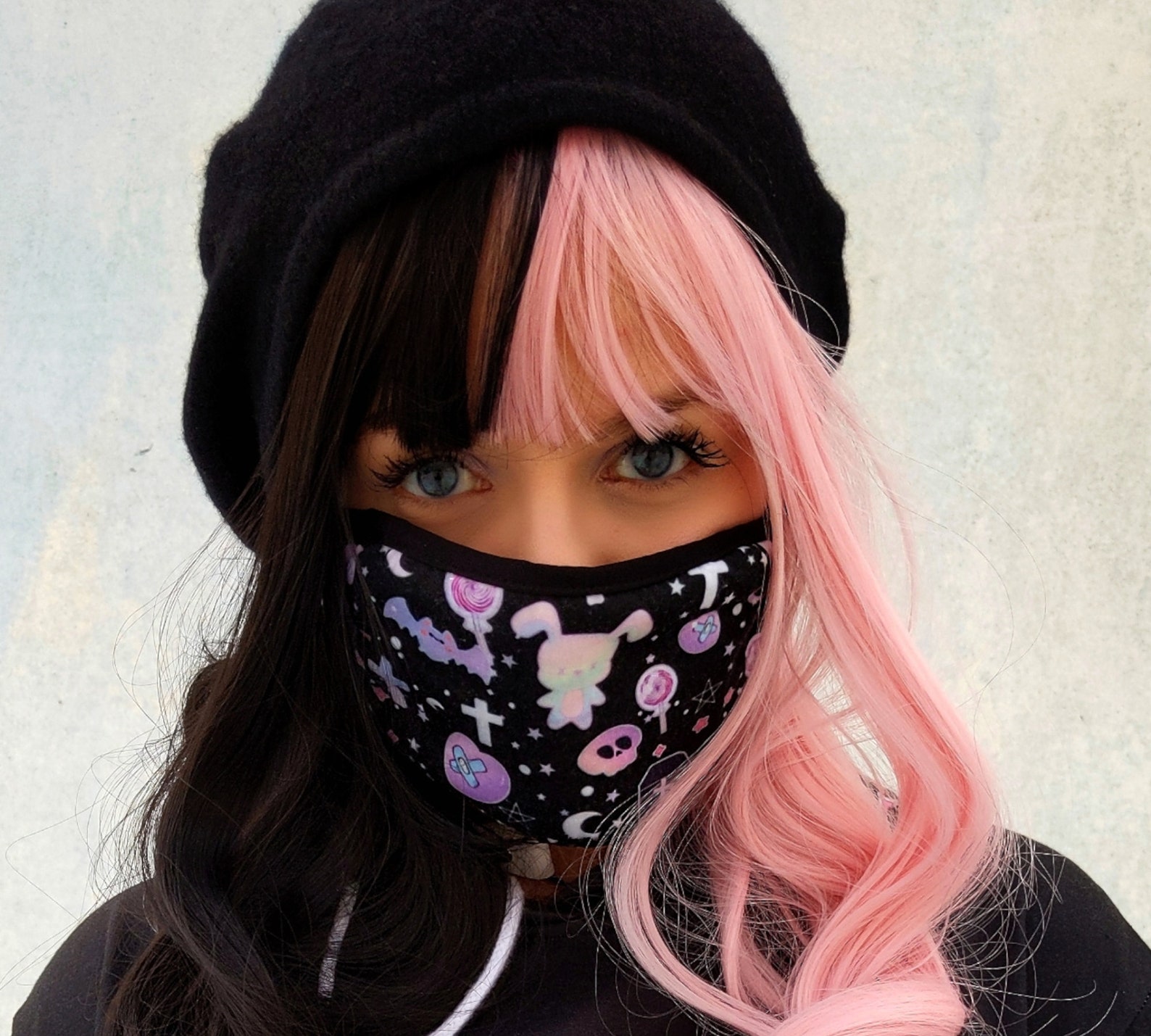 Face Mask Pastel Goth Face Mask Yami Kawaii Black Face Etsy