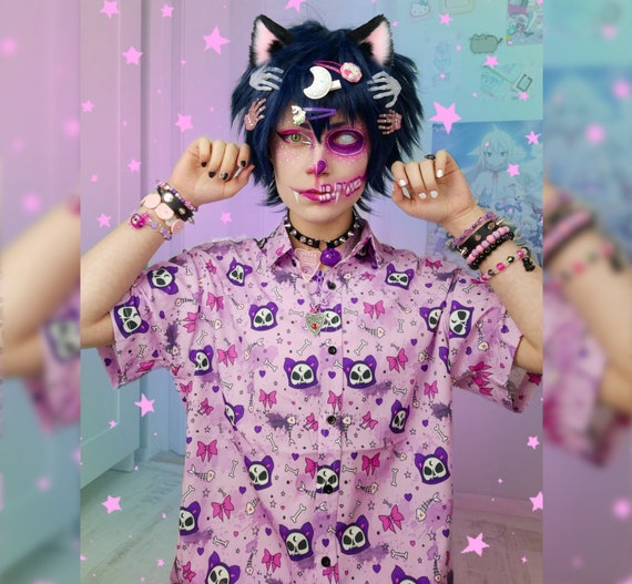 Pastel Goth Shirt Kawaii Cat Kawaii Blouse Pastel Goth Etsy
