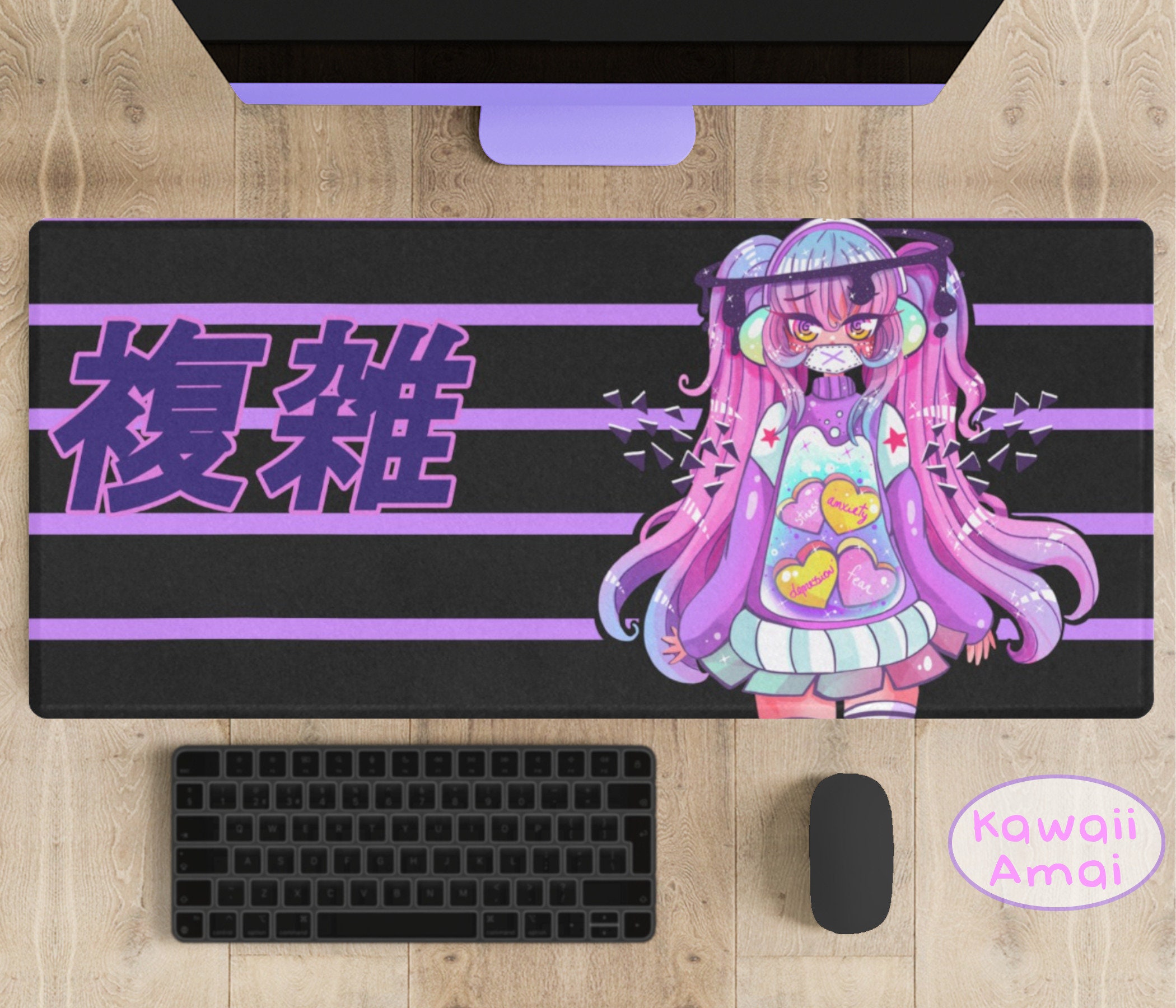 Anime Girl Mouse Pad Anime Gamer Desk Mat Cute Gaming Large Etsy Finland