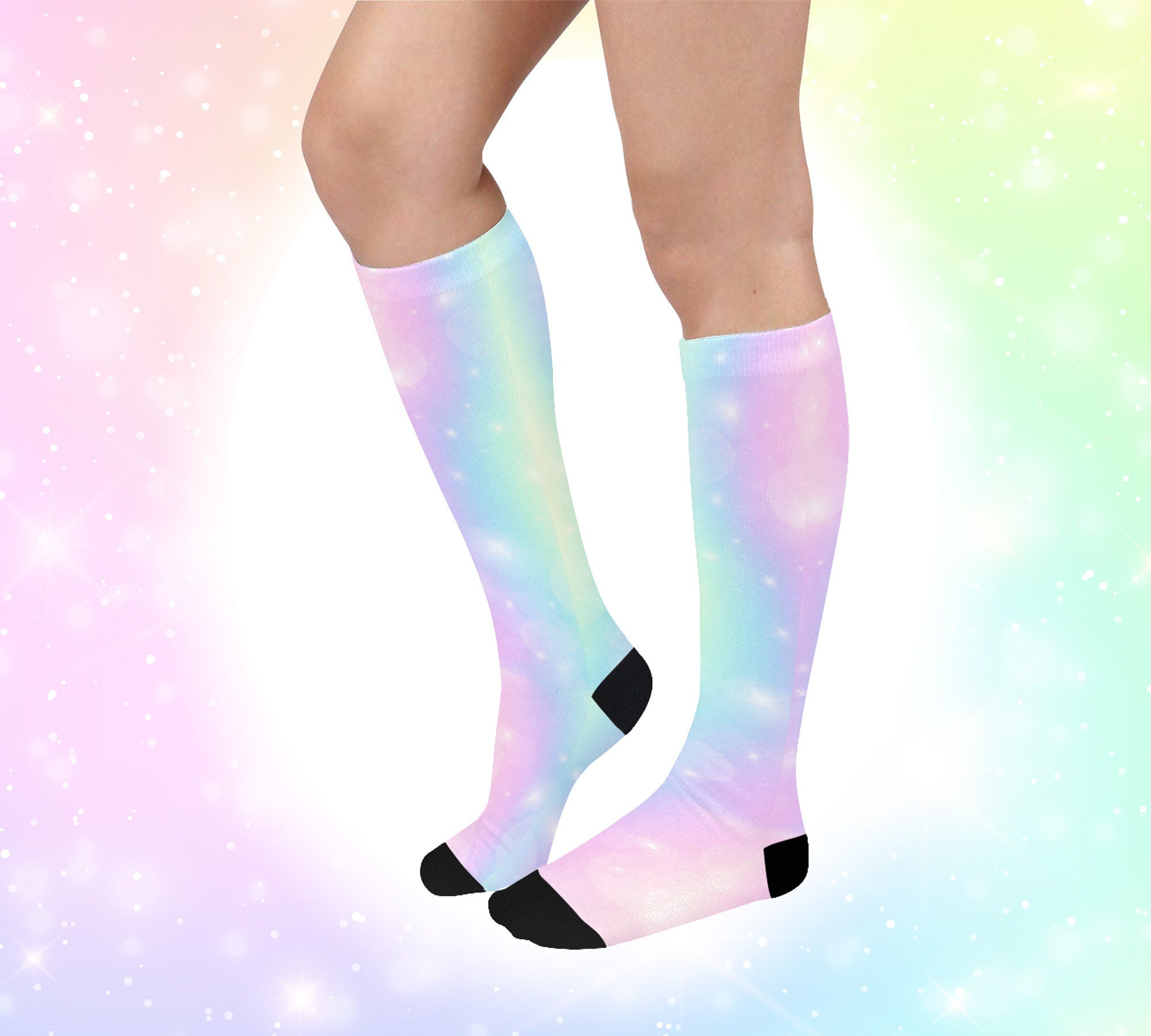 Kawaii Rainbow Skirt Pastel Rainbow Over Calf Socks Yume | Etsy