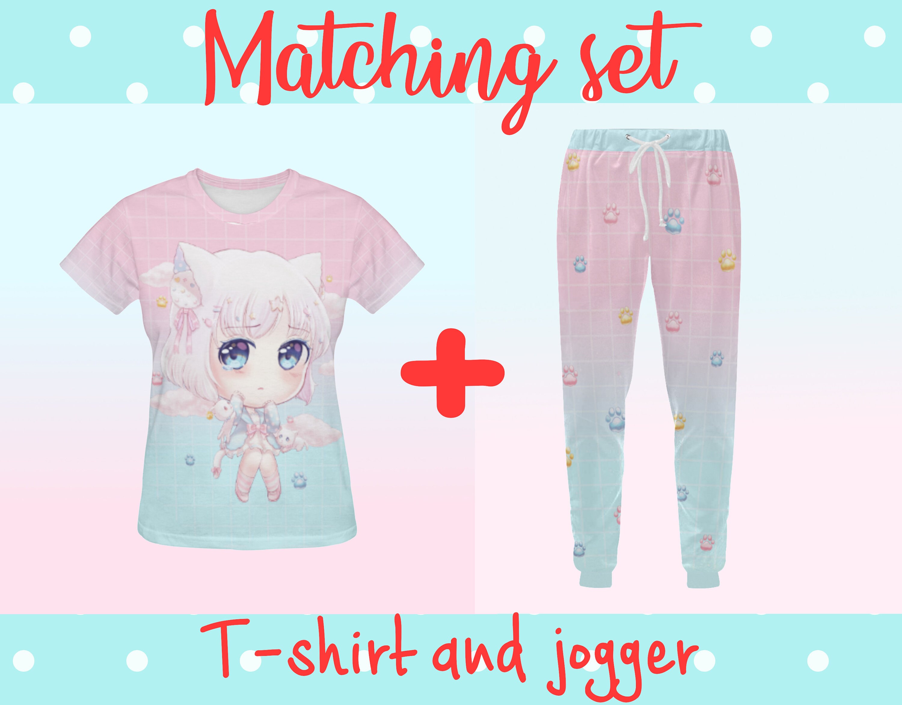 Cute shirt + Kawaii unisex jogger pants - Yume Kawaii - Pastel Kawaii clothing - Firy kei - Pastel clothing - Kawaii Chibi