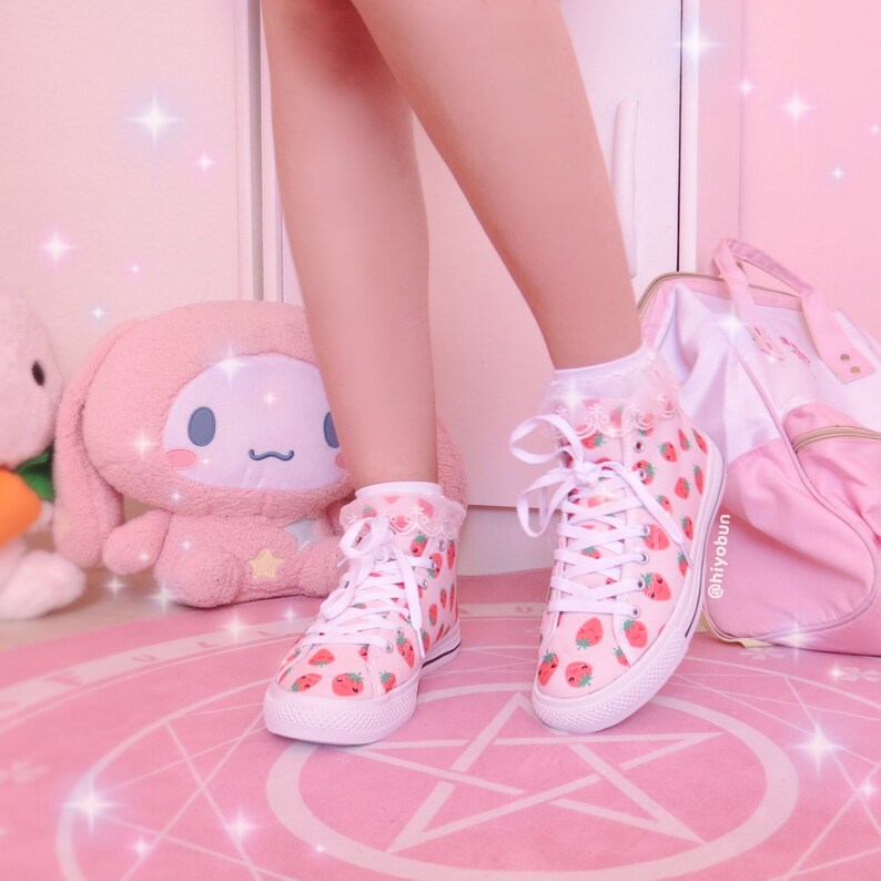 Kawaii Shoes Yume Kawaii Pink Strawberry Cute Canvas Shoes Etsy