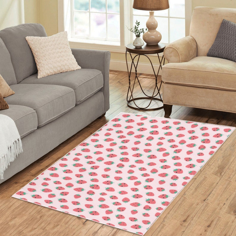 Kawaii Pink Area Rug Fairy Kei Pink Strawberry Rug Etsy