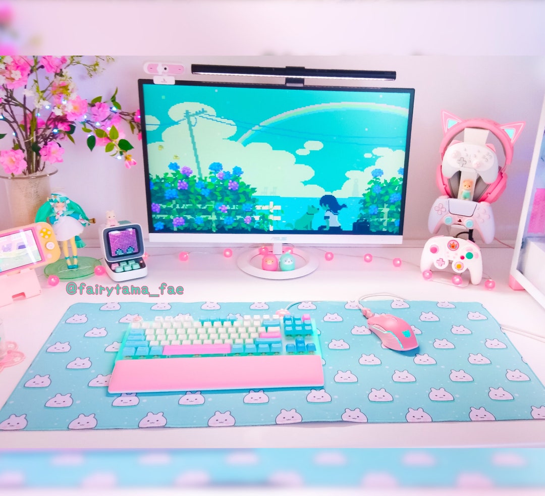 Cute Desk Mat Kawaii Gamer Large Desk Mat Pastel Gaming Desk - Etsy