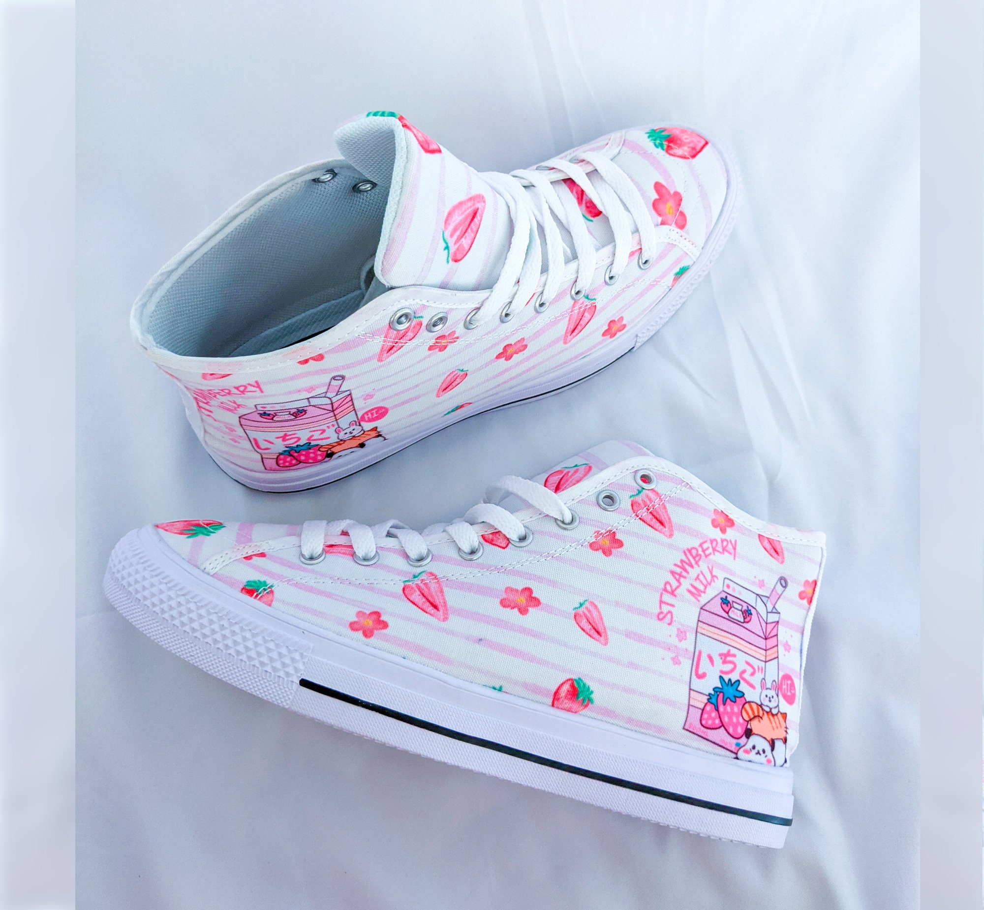 Kawaii Shoes Yume Kawaii Pink Strawberry Milk Canvas Shoes - Etsy