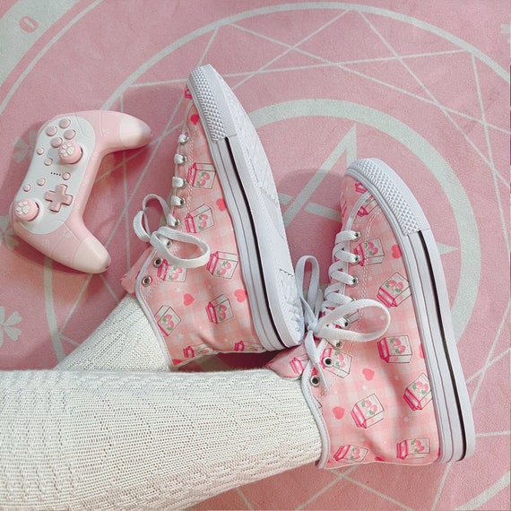 Strawberry Milk Pink Shoes Yume Kawaii Canvas Shoes Kawaii - Etsy