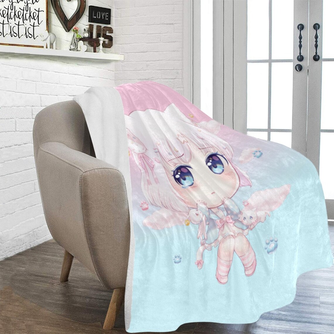 Kawaii Fairy Kei Chibi Fleece Blanket Cute Kawaii Etsy